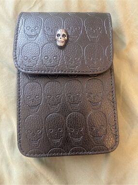 Black Embossed Skull Leather Crossbody Pouch